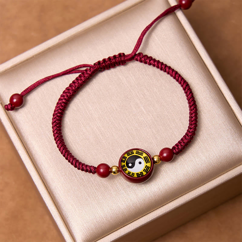 Buddha Stones Lucky Cinnabar Red String Yin Yang Symbol Bagua Blessing Bracelet