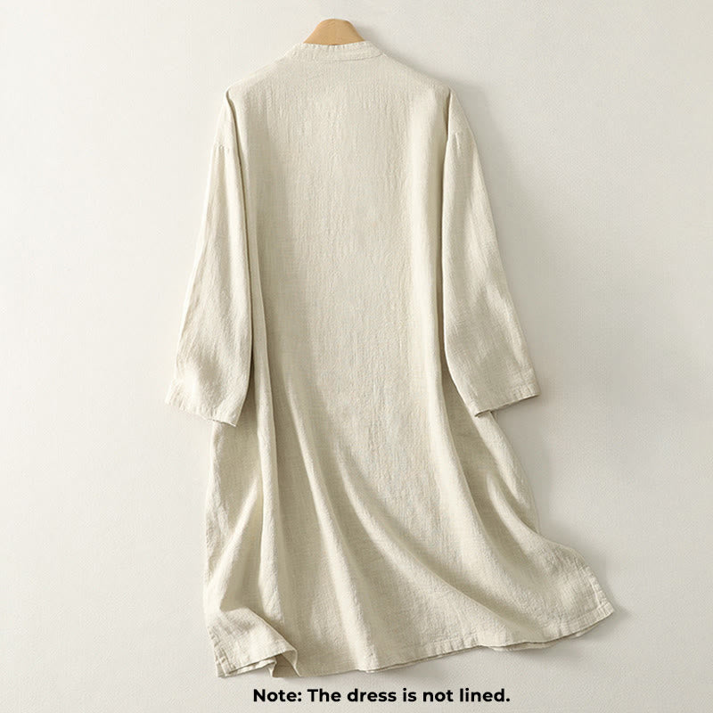 Buddha Stones Spring Diagonal Closure Frog Buttons Design Cotton Long Sleeve Midi Dress