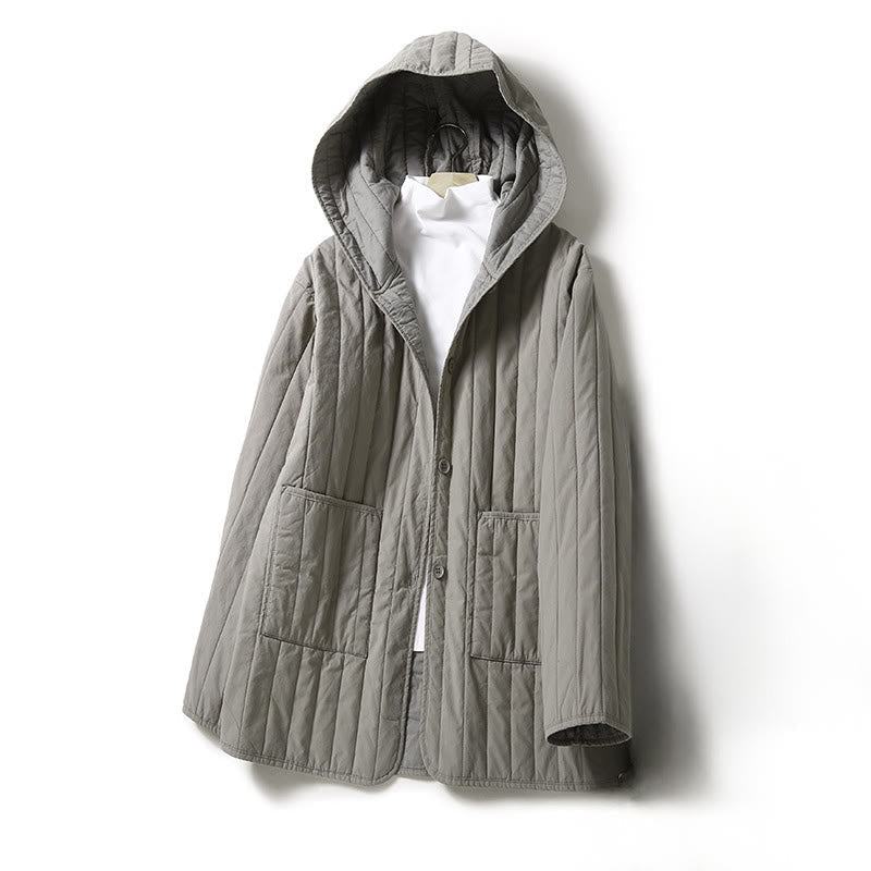 Buddha Stones Cord Design Quilting Women's Long Sleeve Cotton Hoodie Jacket With Pocket