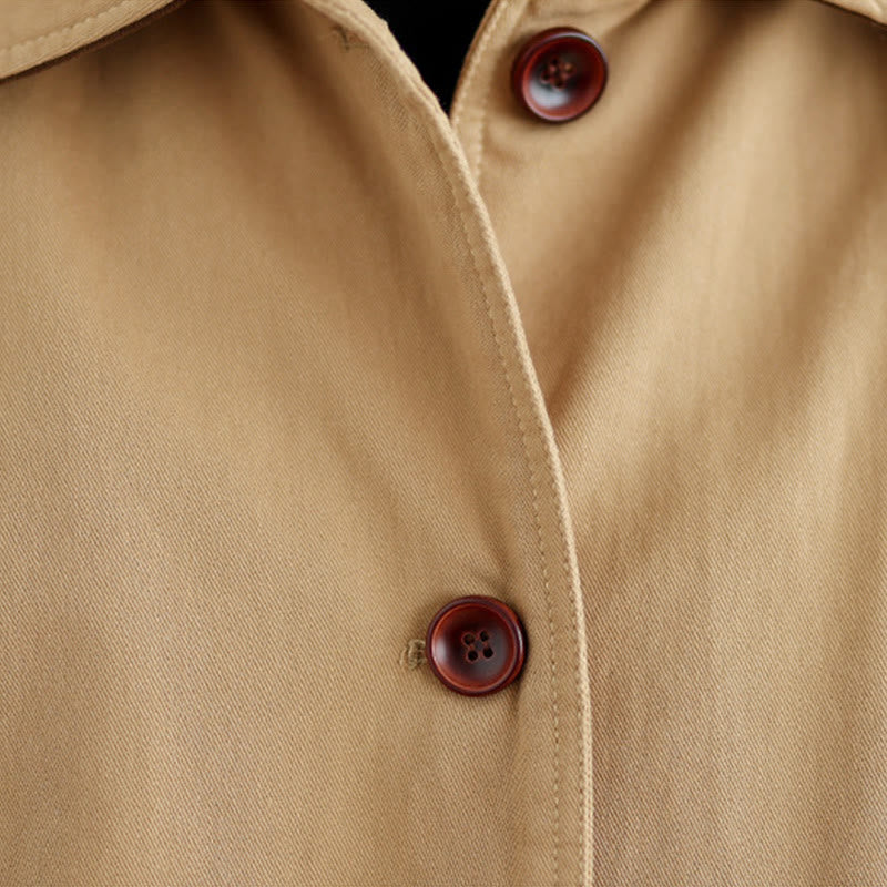 Buddha Stones Plain Lapel Buttons Design Women's Long Sleeve Quilted Cotton Jacket With Pockets