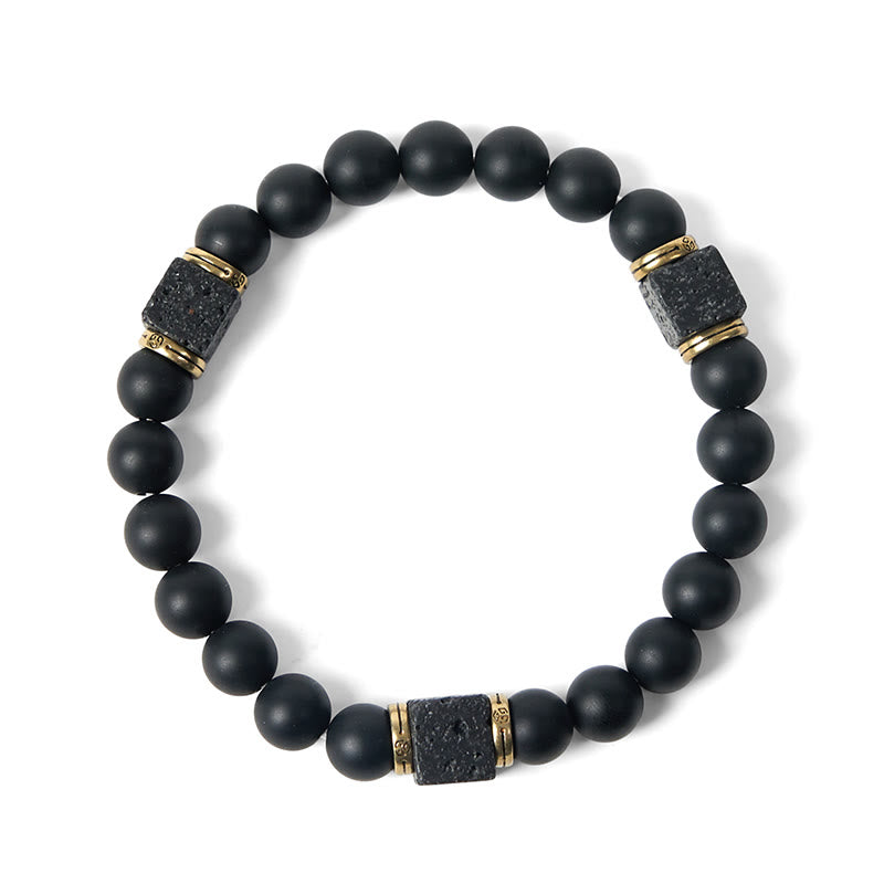 Buddha Stones Natural Frosted Black Onyx Square Lava Rock Fortune Bracelet