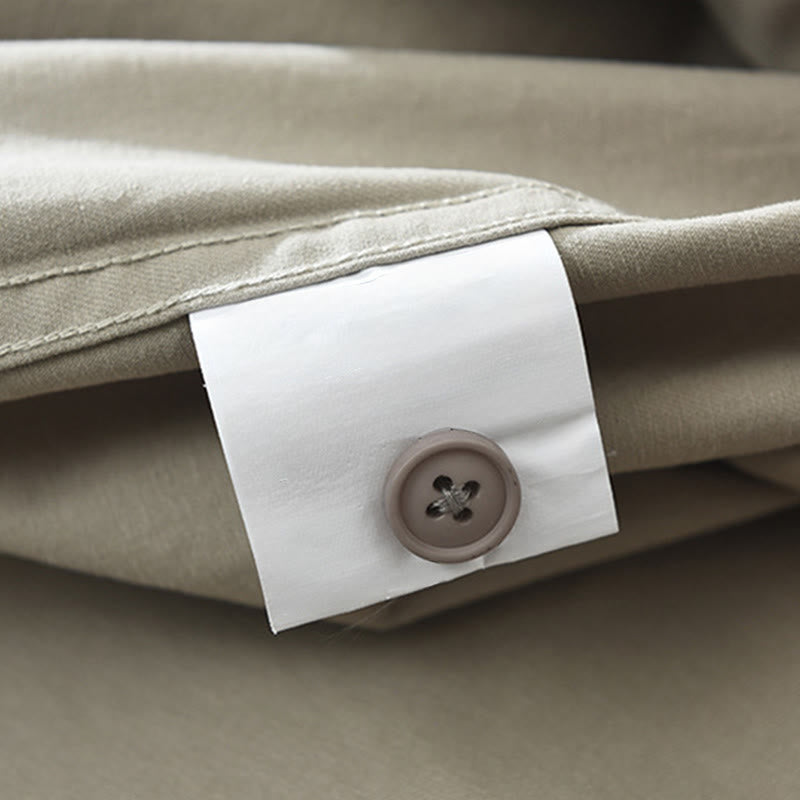 Buddha Stones Daily Plain Buttons Design Men's Long Sleeve Pure Cotton Shirt With Pockets