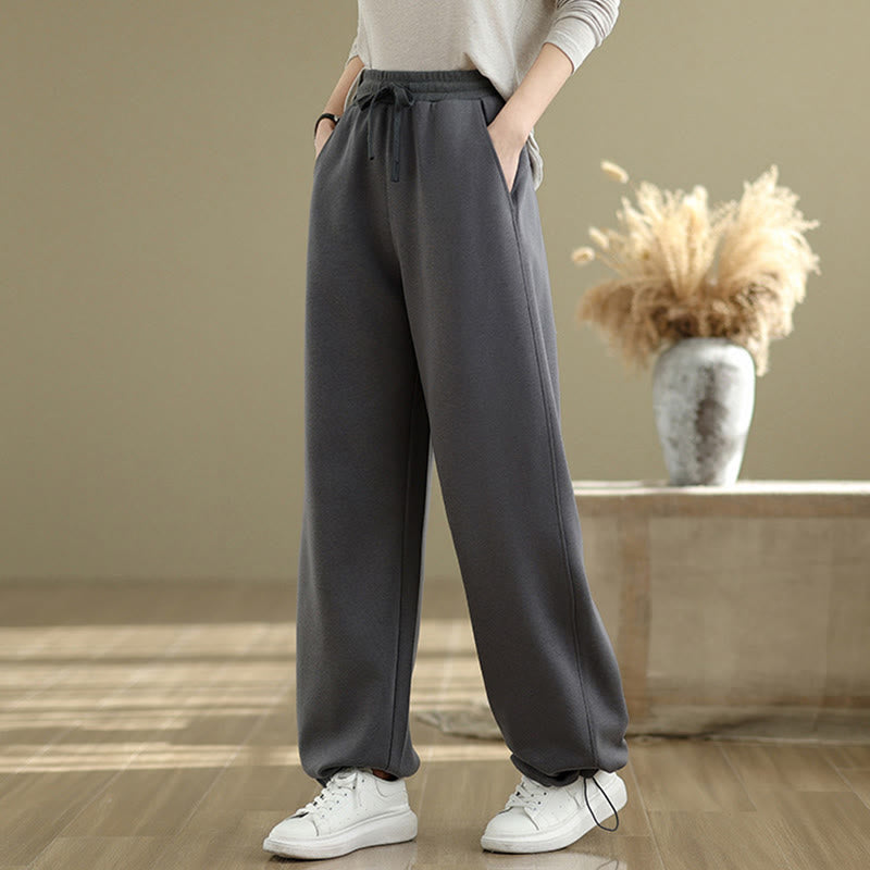 Buddha Stones Casual Rope Women's Cotton Straight-leg Pants With Pockets