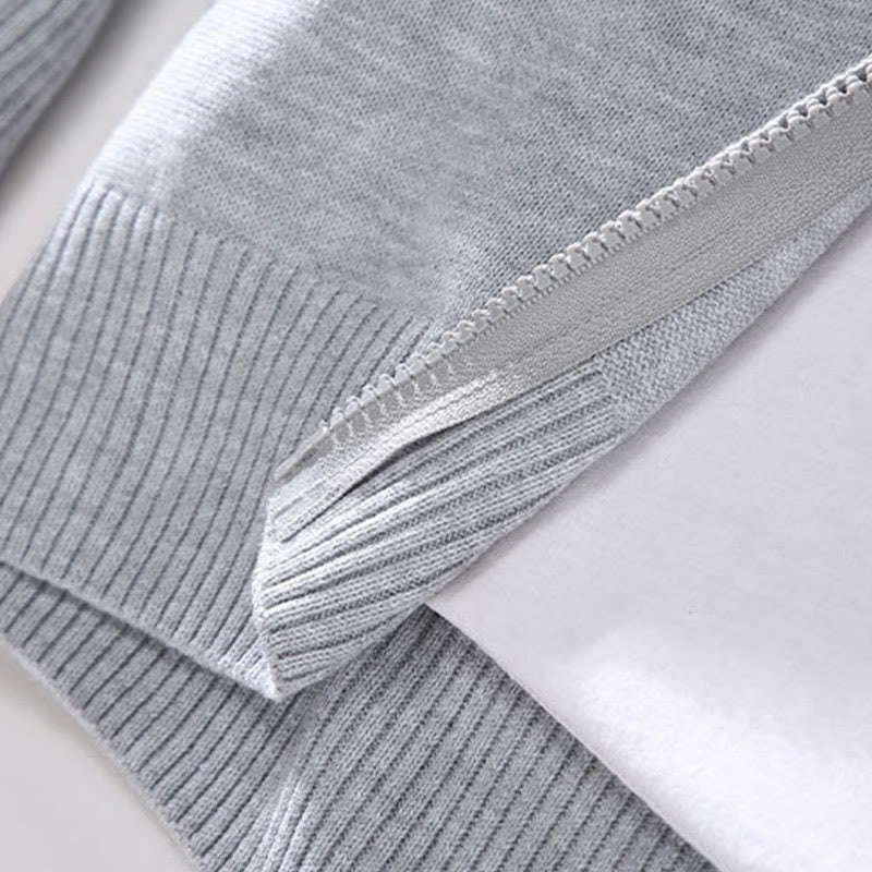Buddha Stones Plain Zipper Ribbed Bottom Hem Design Men's Long Sleeve Cotton Jacket