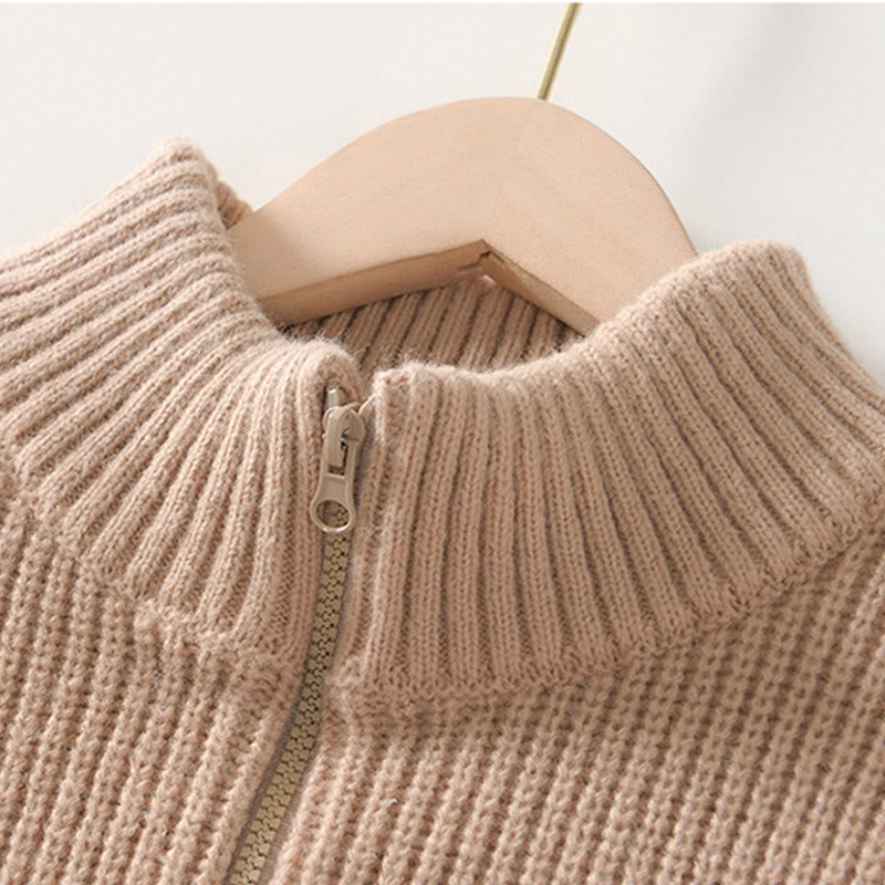 Buddha Stones Winter Solid Color Zipper Knit Cardigan Men's Long Sleeve Cotton Jacket With Pockets