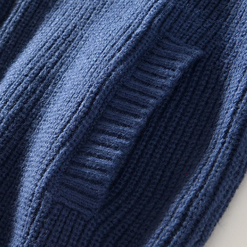 Buddha Stones Winter Solid Color Zipper Knit Cardigan Men's Long Sleeve Cotton Jacket With Pockets