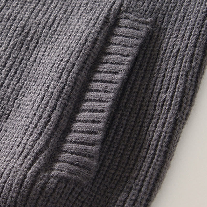Buddha Stones Winter Solid Color Zipper Knit Cardigan Men's Long Sleeve Cotton Jacket With Pockets