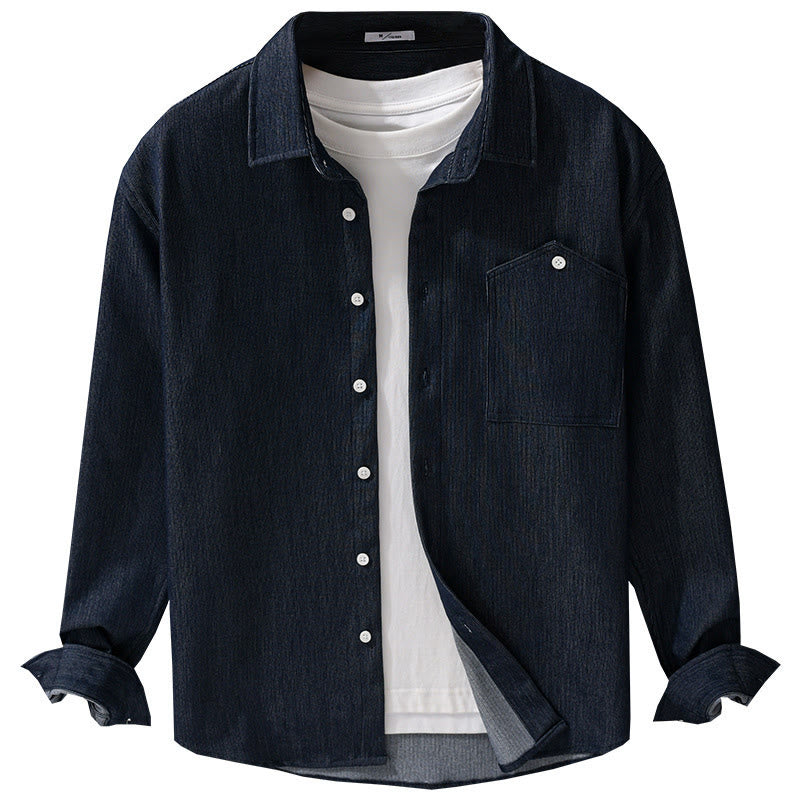 Buddha Stones Fall Pure Color Buttoned Detail Lapel Men's Long Sleeve Jacket