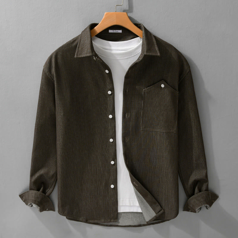 Buddha Stones Fall Pure Color Buttoned Detail Lapel Men's Long Sleeve Jacket