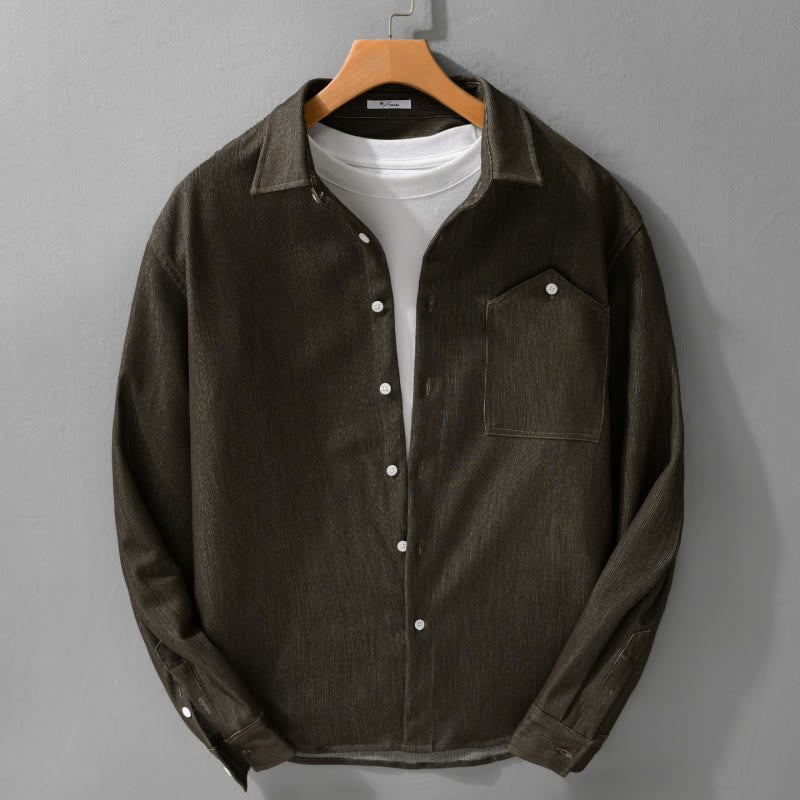Buddha Stones Fall Pure Color Buttoned Detail Lapel Men's Long Sleeve Jacket