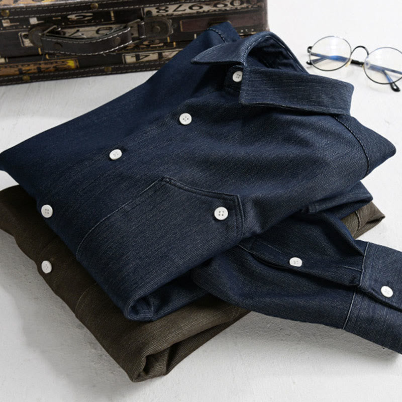 Buddha Stones Fall Pure Color Buttoned Detail Lapel Men's Long Sleeve Jacket