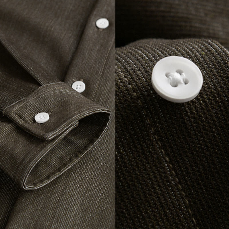 Buddha Stones Fall Pure Color Buttoned Detail Lapel Men's Long Sleeve Jacket