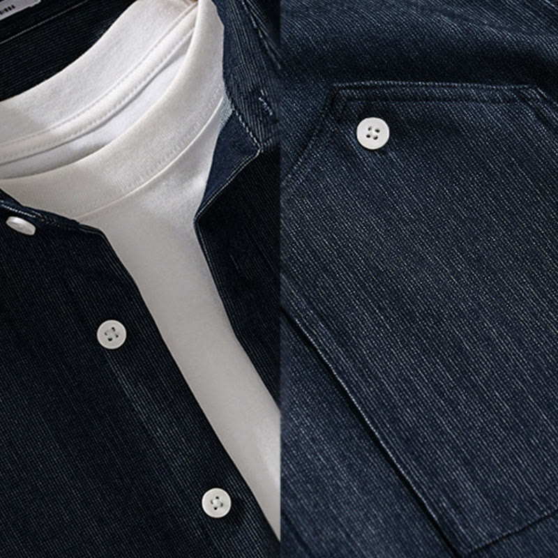 Buddha Stones Fall Pure Color Buttoned Detail Lapel Men's Long Sleeve Jacket