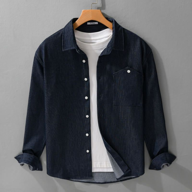 Buddha Stones Fall Pure Color Buttoned Detail Lapel Men's Long Sleeve Jacket