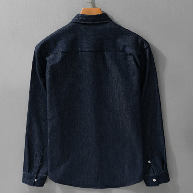 Buddha Stones Fall Pure Color Buttoned Detail Lapel Men's Long Sleeve Jacket