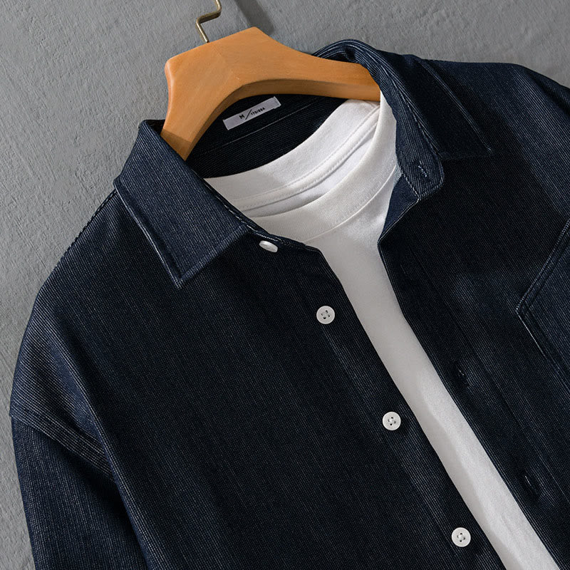 Buddha Stones Fall Pure Color Buttoned Detail Lapel Men's Long Sleeve Jacket