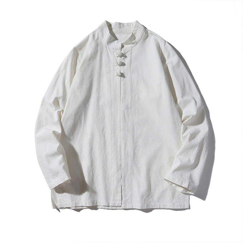 Buddha Stones Chinese Frog-Button Side Slit Men's Long Sleeve Cotton Tang Suit Shirt