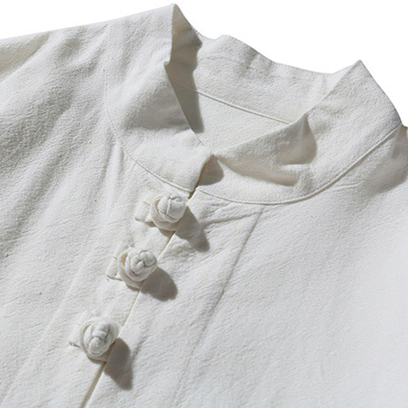 Buddha Stones Chinese Frog-Button Side Slit Men's Long Sleeve Cotton Tang Suit Shirt