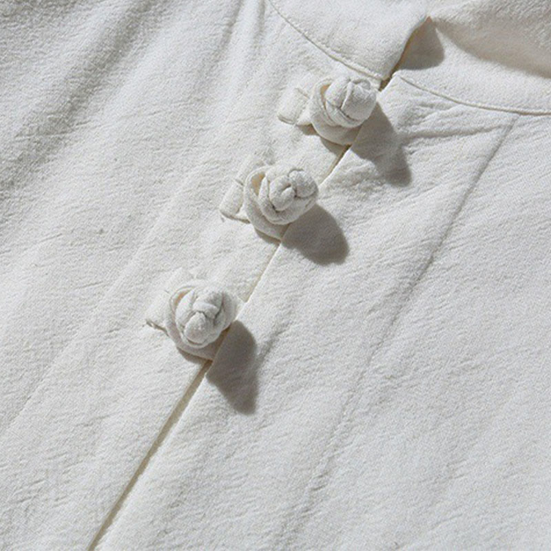 Buddha Stones Chinese Frog-Button Side Slit Men's Long Sleeve Cotton Tang Suit Shirt