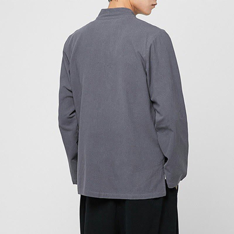 Buddha Stones Chinese Frog-Button Side Slit Men's Long Sleeve Cotton Tang Suit Shirt