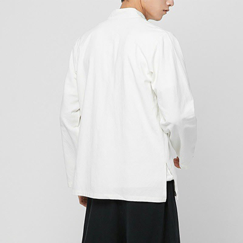 Buddha Stones Chinese Frog-Button Side Slit Men's Long Sleeve Cotton Tang Suit Shirt
