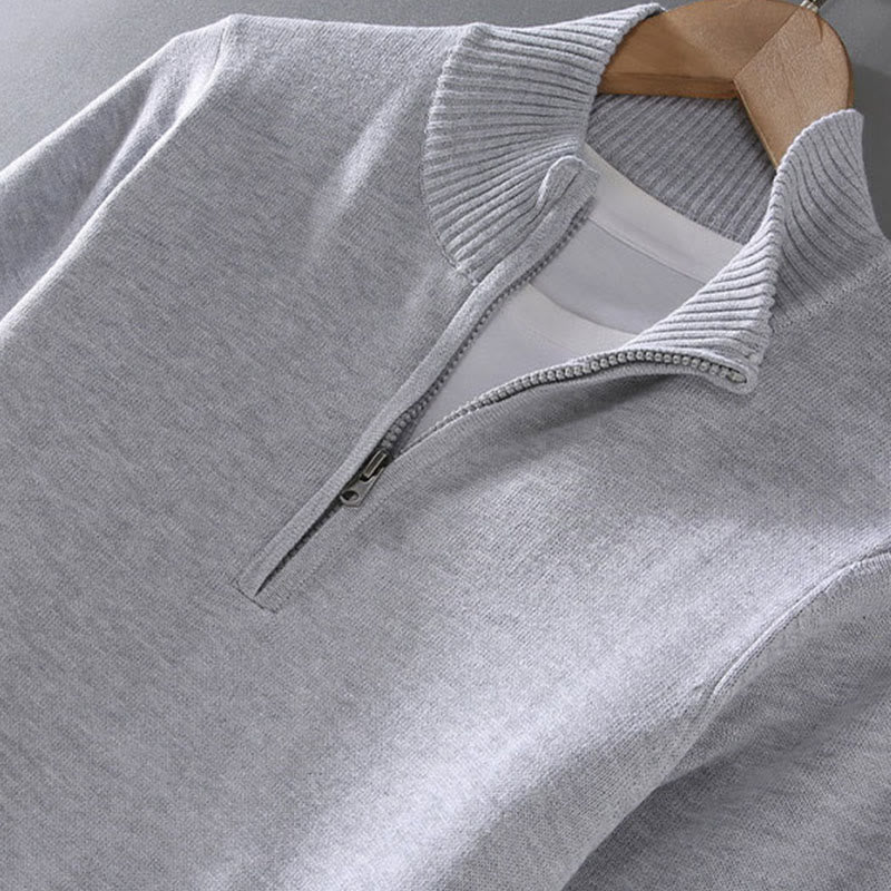 Buddha Stones Ribbed Solid Color Hem Design Men's Mock Neck Long Sleeve Pure Cotton Sweater