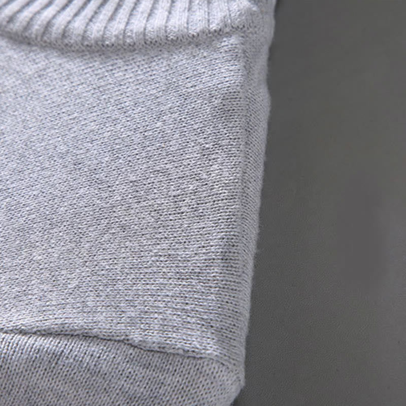 Buddha Stones Ribbed Solid Color Hem Design Men's Mock Neck Long Sleeve Pure Cotton Sweater
