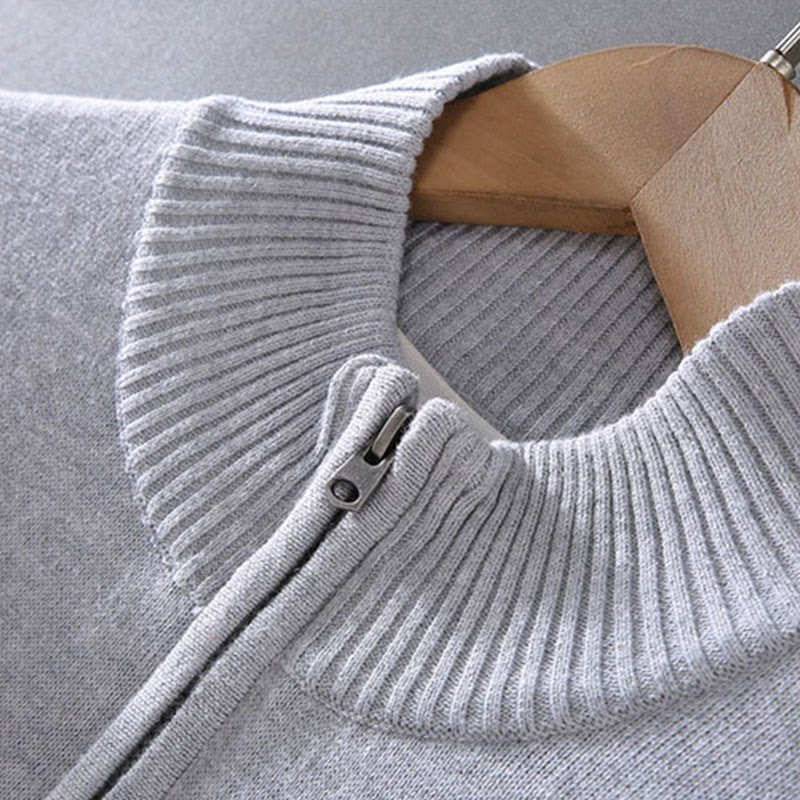 Buddha Stones Ribbed Solid Color Hem Design Men's Mock Neck Long Sleeve Pure Cotton Sweater