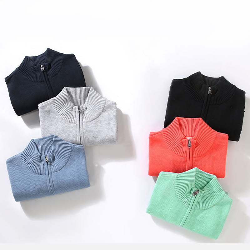 Buddha Stones Ribbed Solid Color Hem Design Men's Mock Neck Long Sleeve Pure Cotton Sweater