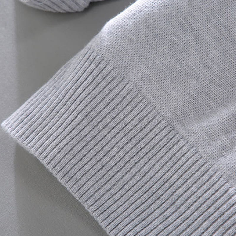 Buddha Stones Ribbed Solid Color Hem Design Men's Mock Neck Long Sleeve Pure Cotton Sweater