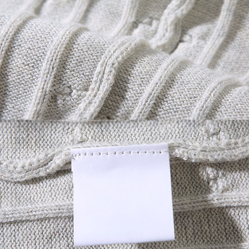 Buddha Stones Cable Knit Design Men's Crew Neck Long Sleeve Pure Cotton Sweater