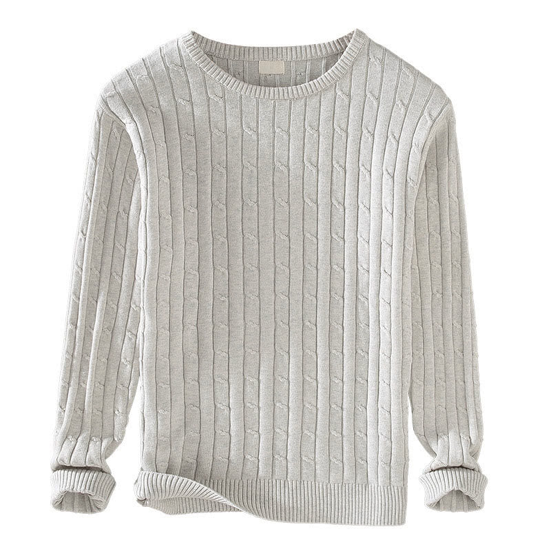 Buddha Stones Cable Knit Design Men's Crew Neck Long Sleeve Pure Cotton Sweater