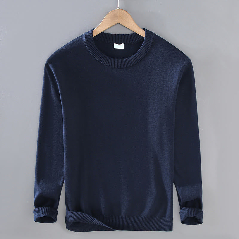 Buddha Stones Ribbed Design Pure Cotton Thermal Men's Crew Neck Long Sleeve Sweater