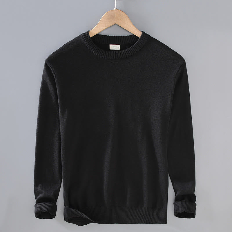 Buddha Stones Ribbed Design Pure Cotton Thermal Men's Crew Neck Long Sleeve Sweater