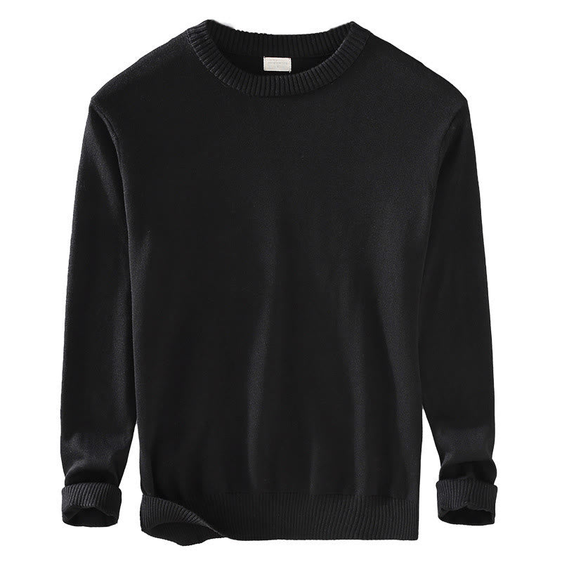 Buddha Stones Ribbed Design Pure Cotton Thermal Men's Crew Neck Long Sleeve Sweater