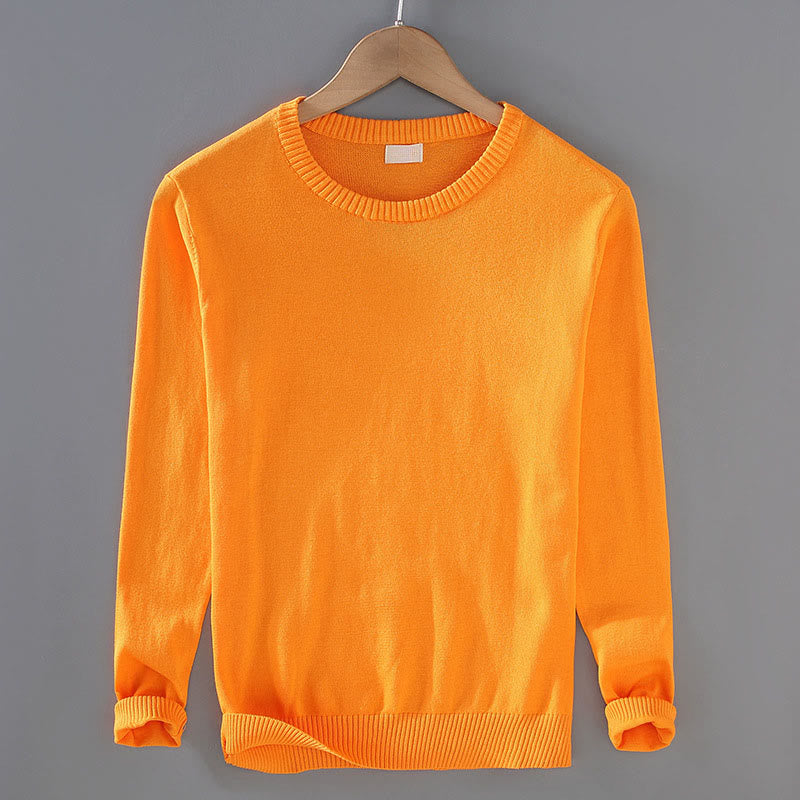 Buddha Stones Ribbed Design Pure Cotton Thermal Men's Crew Neck Long Sleeve Sweater