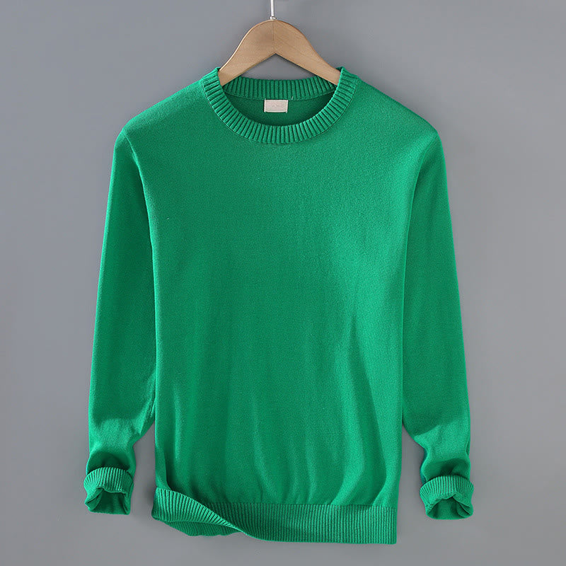 Buddha Stones Ribbed Design Pure Cotton Thermal Men's Crew Neck Long Sleeve Sweater