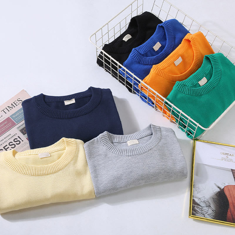 Buddha Stones Ribbed Design Pure Cotton Thermal Men's Crew Neck Long Sleeve Sweater