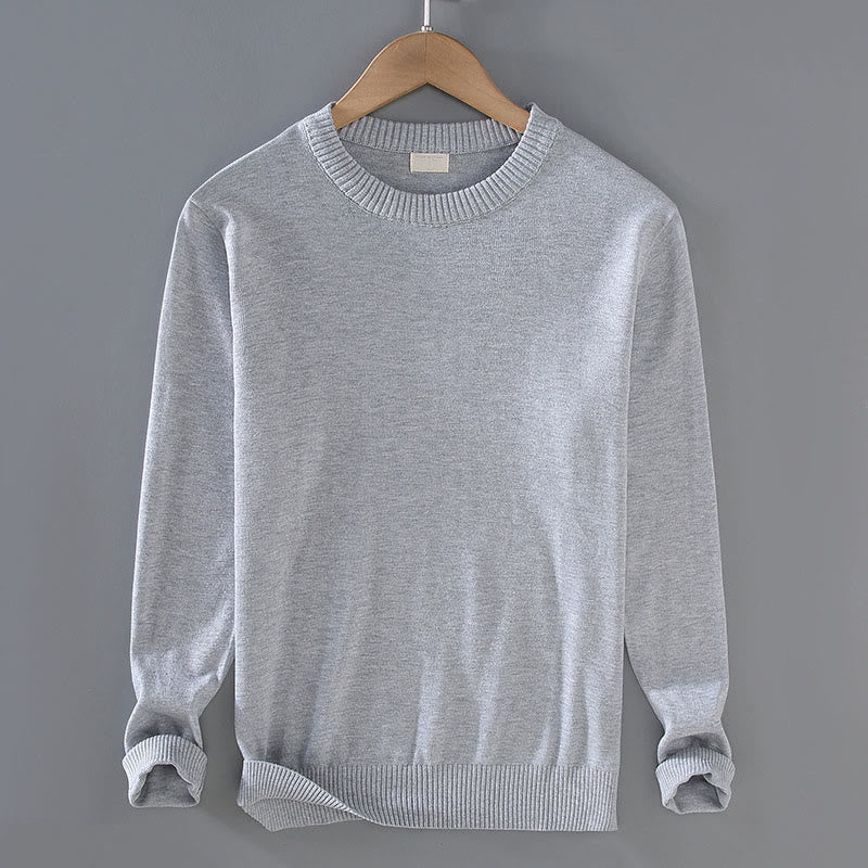 Buddha Stones Ribbed Design Pure Cotton Thermal Men's Crew Neck Long Sleeve Sweater
