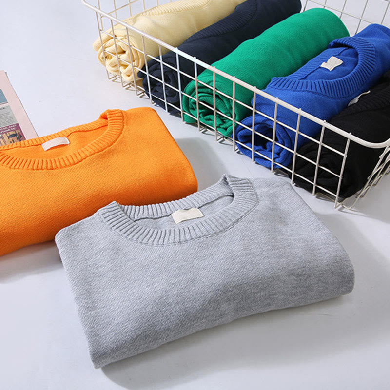 Buddha Stones Ribbed Design Pure Cotton Thermal Men's Crew Neck Long Sleeve Sweater