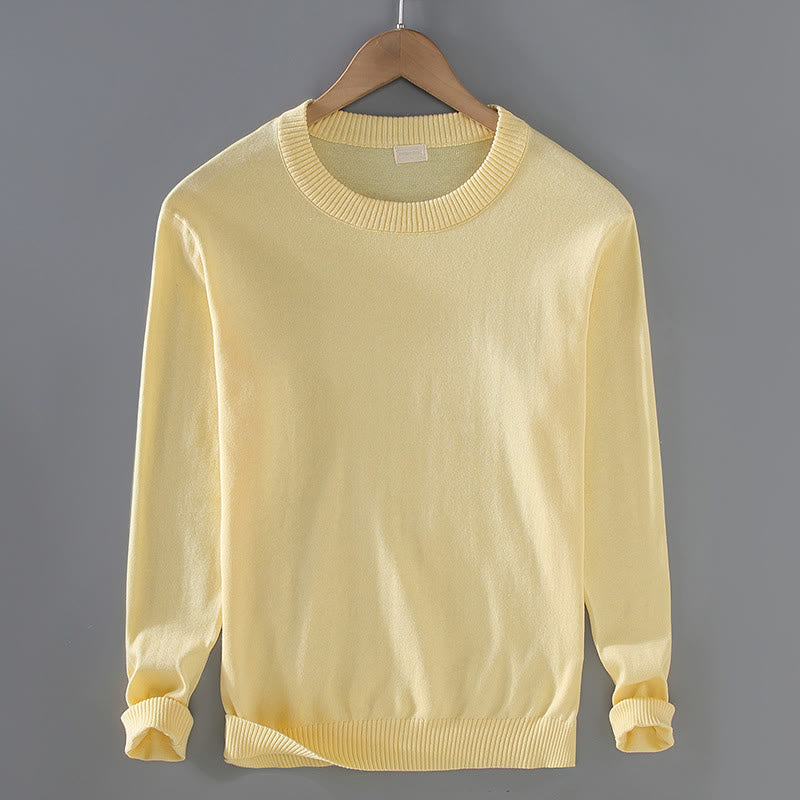 Buddha Stones Ribbed Design Pure Cotton Thermal Men's Crew Neck Long Sleeve Sweater