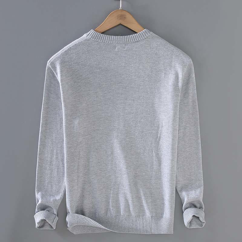 Buddha Stones Ribbed Design Pure Cotton Thermal Men's Crew Neck Long Sleeve Sweater