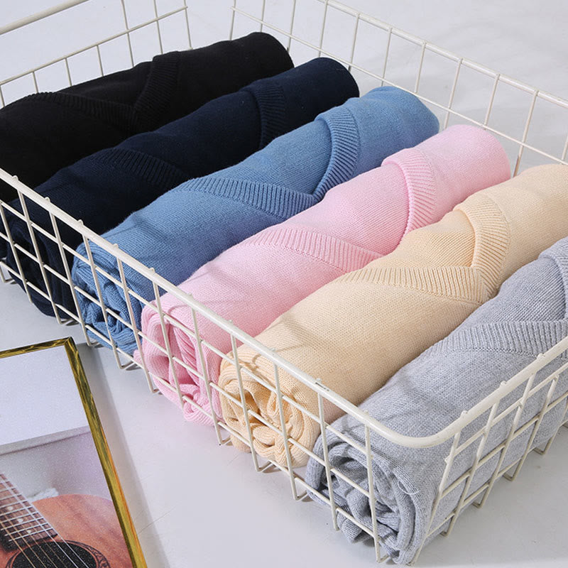 Buddha Stones Solid Color V-Neck Cotton Simple Design Men's Long Sleeve Sweater