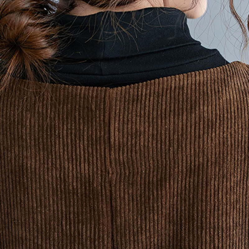 Buddha Stones Commute Crew Neck Women's Sleeveless Cotton Corduroy Midi Dress With Pockets