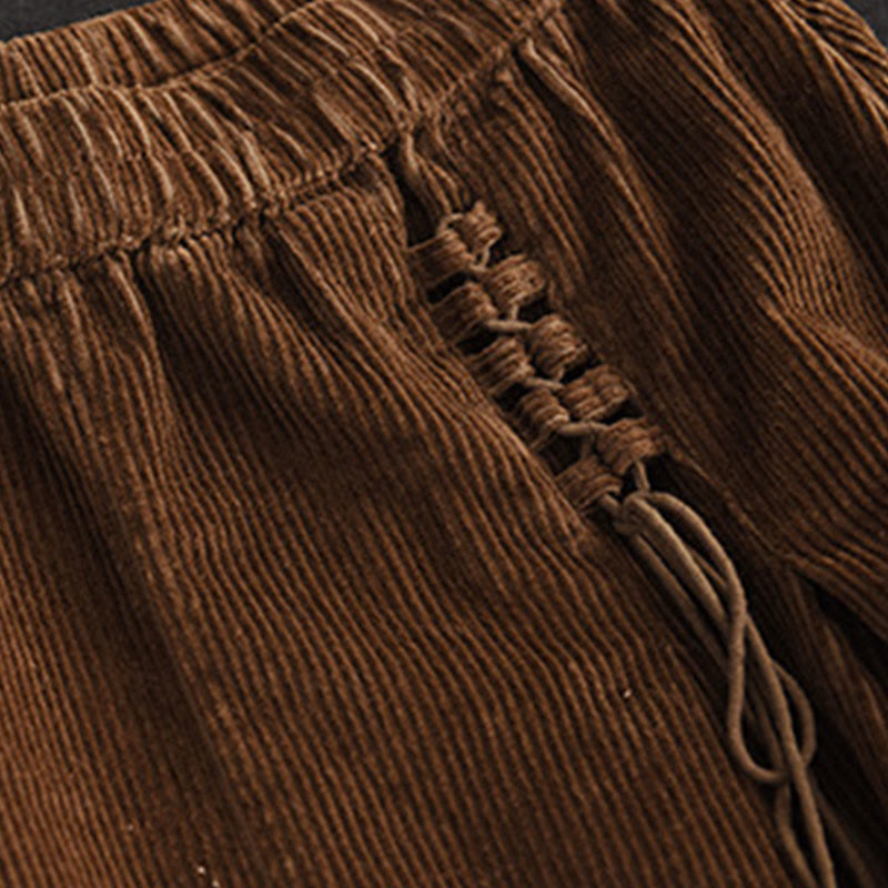 Buddha Stones Women's Plain Cotton Corduroy 7-8 Length Skirt With Pockets