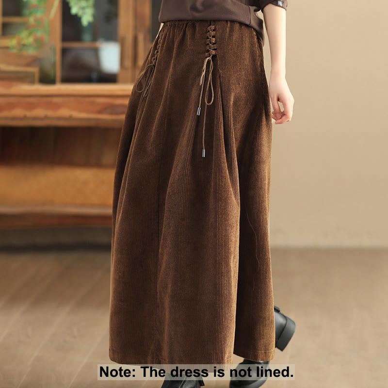 Buddha Stones Women's Plain Cotton Corduroy 7-8 Length Skirt With Pockets