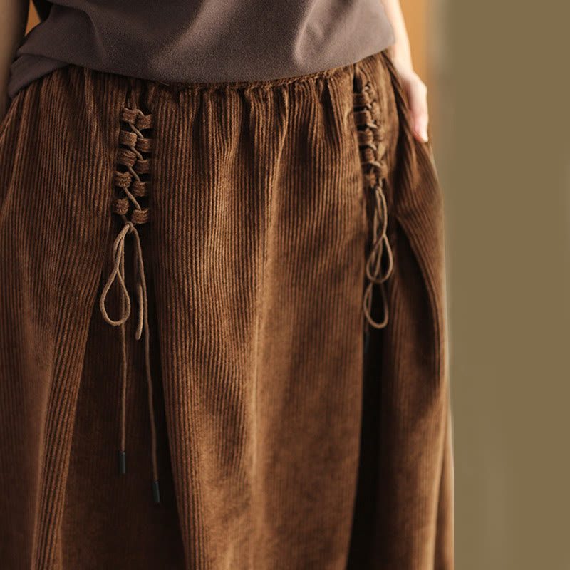 Buddha Stones Women's Plain Cotton Corduroy 7-8 Length Skirt With Pockets