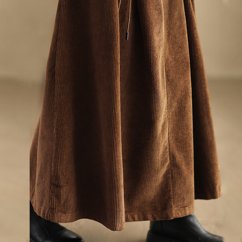 Buddha Stones Women's Plain Cotton Corduroy 7-8 Length Skirt With Pockets
