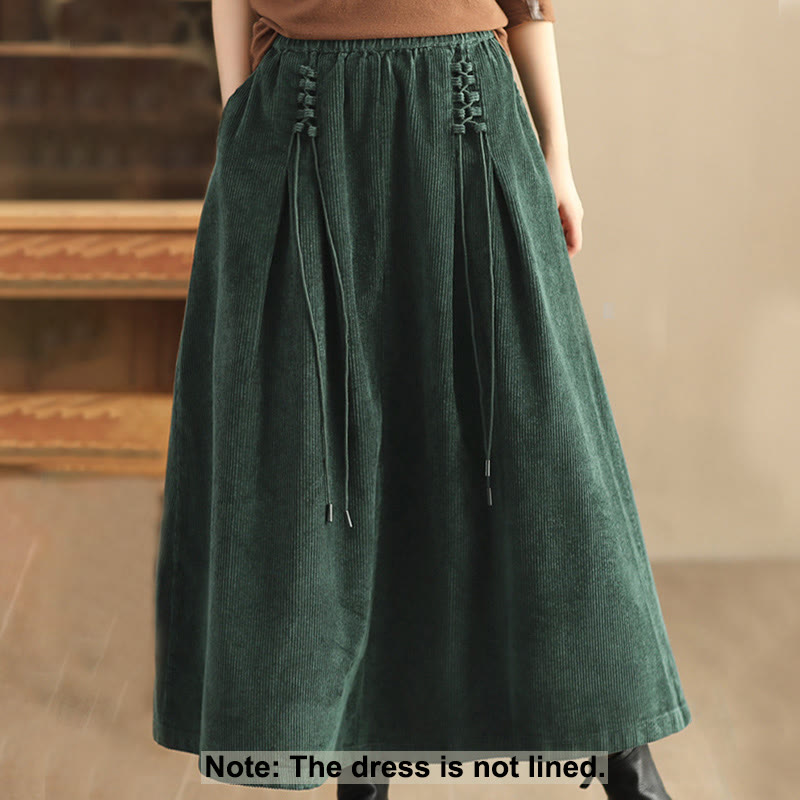Buddha Stones Women's Plain Cotton Corduroy 7-8 Length Skirt With Pockets
