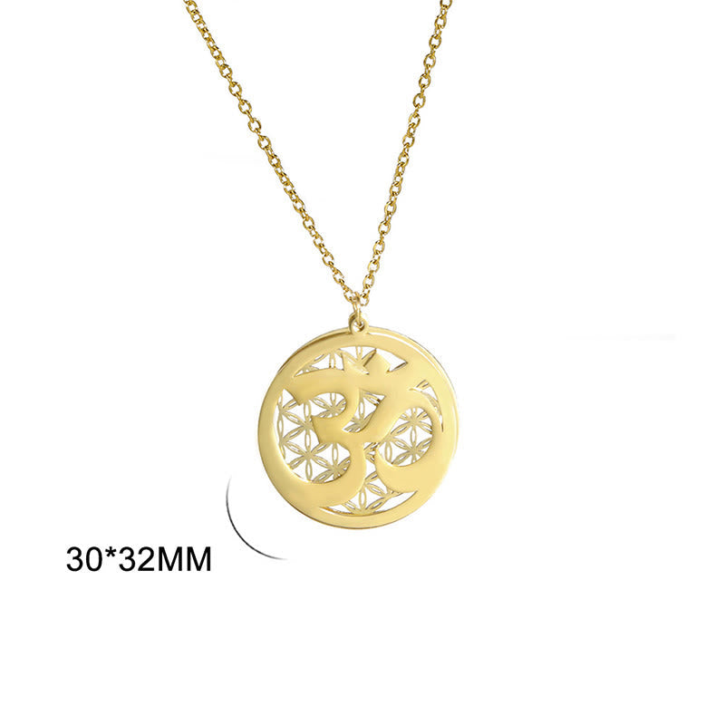 Buddha Stones Om Symbol Hollow Flower Design Stainless Steel Connection Necklace Pendant